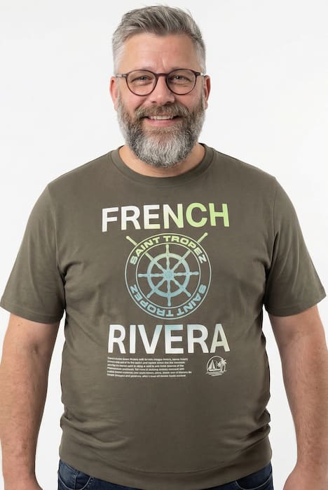 Men+ T-Shirt, Bauchfit, Brustprint, Halbarm, bis 8 XL