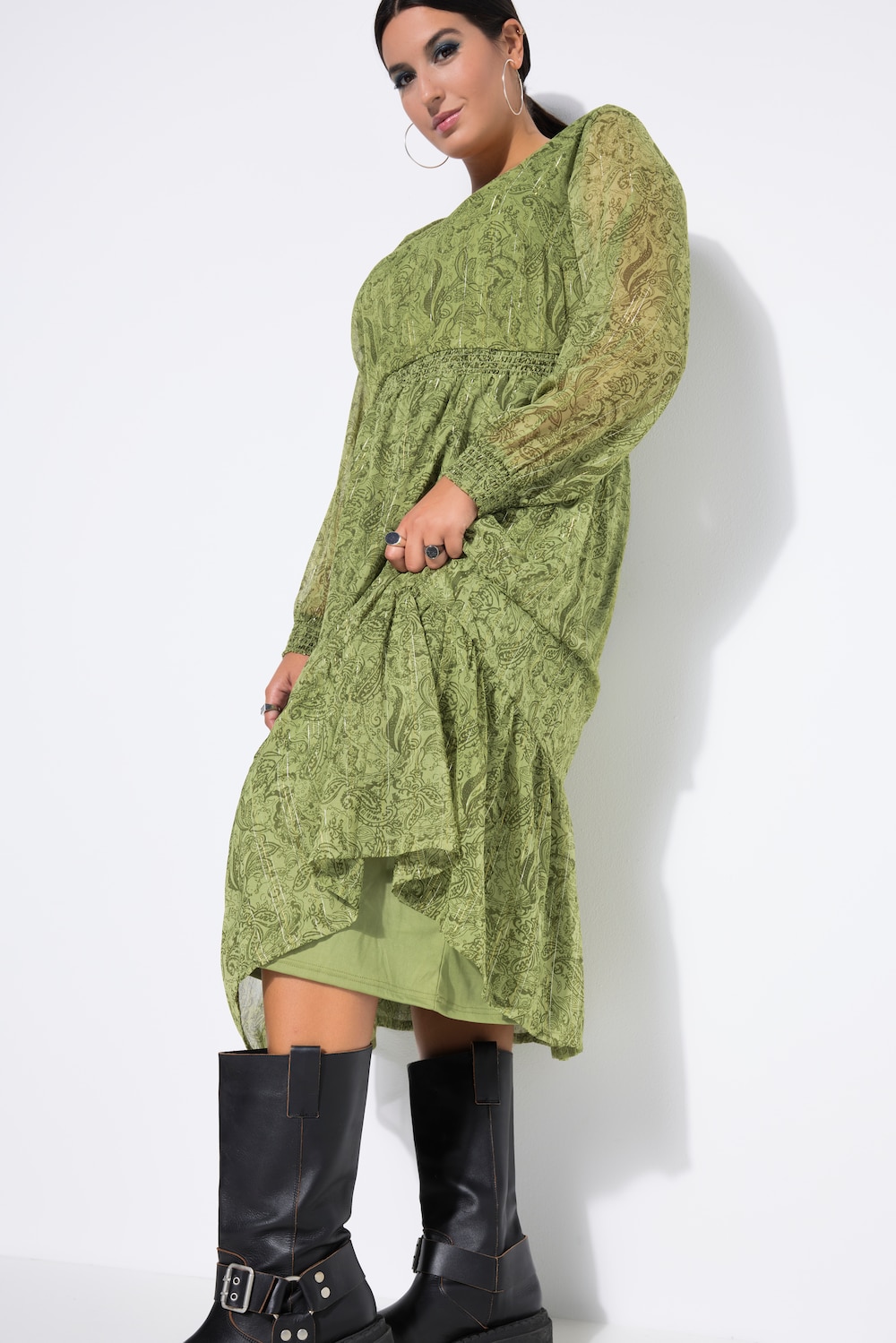 Midikleid, A-Line, Print, Glitzerfäden