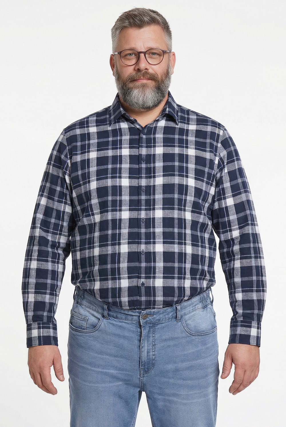 Men+ Leinenoptik-Karohemd, Langarm, Kentkragen, Comfort Fit, bis 8 XL