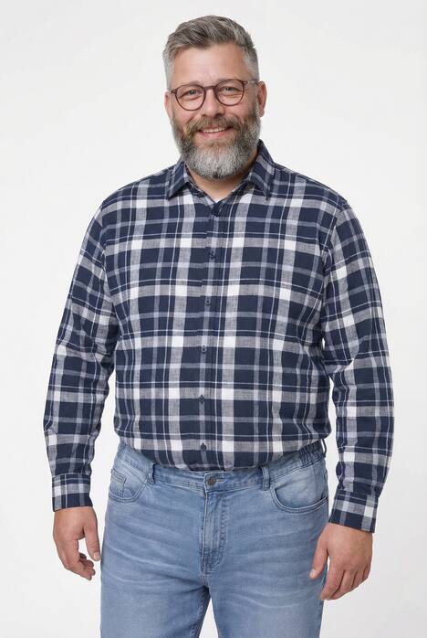 Men+ Leinenoptik-Karohemd, Langarm, Kentkragen, Comfort Fit, bis 8 XL