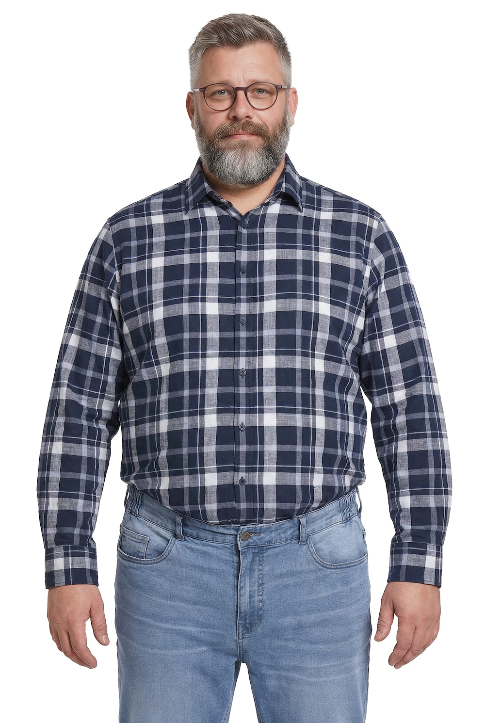 Stora storlekar Rutig skjorta i linnelook, Her, blå, storlek: 6XL, Bomull, Men Plus