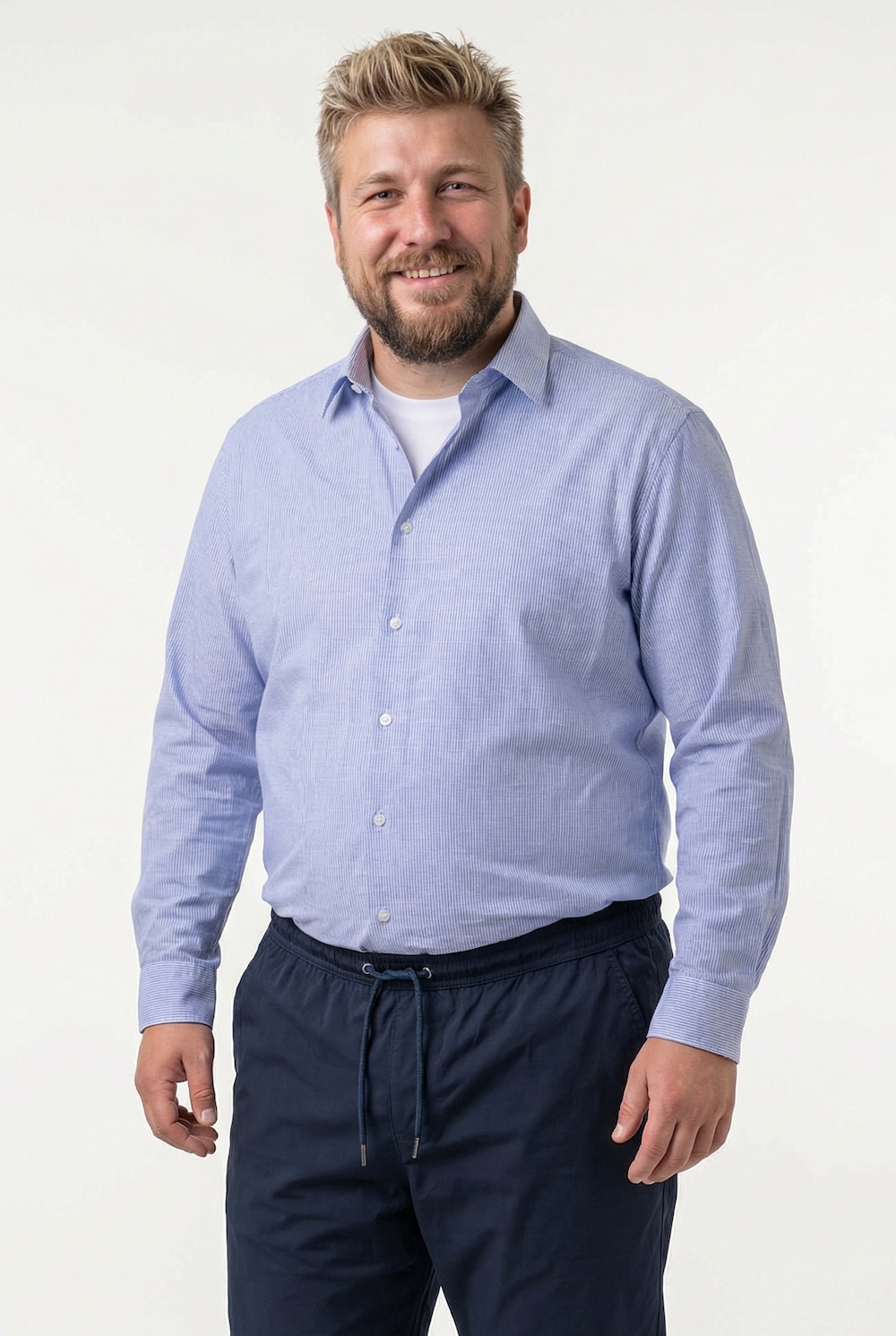 Men+ Leinenoptik-Streifenhemd, Langarm, Kentkragen, Comfort Fit, bis 8 XL