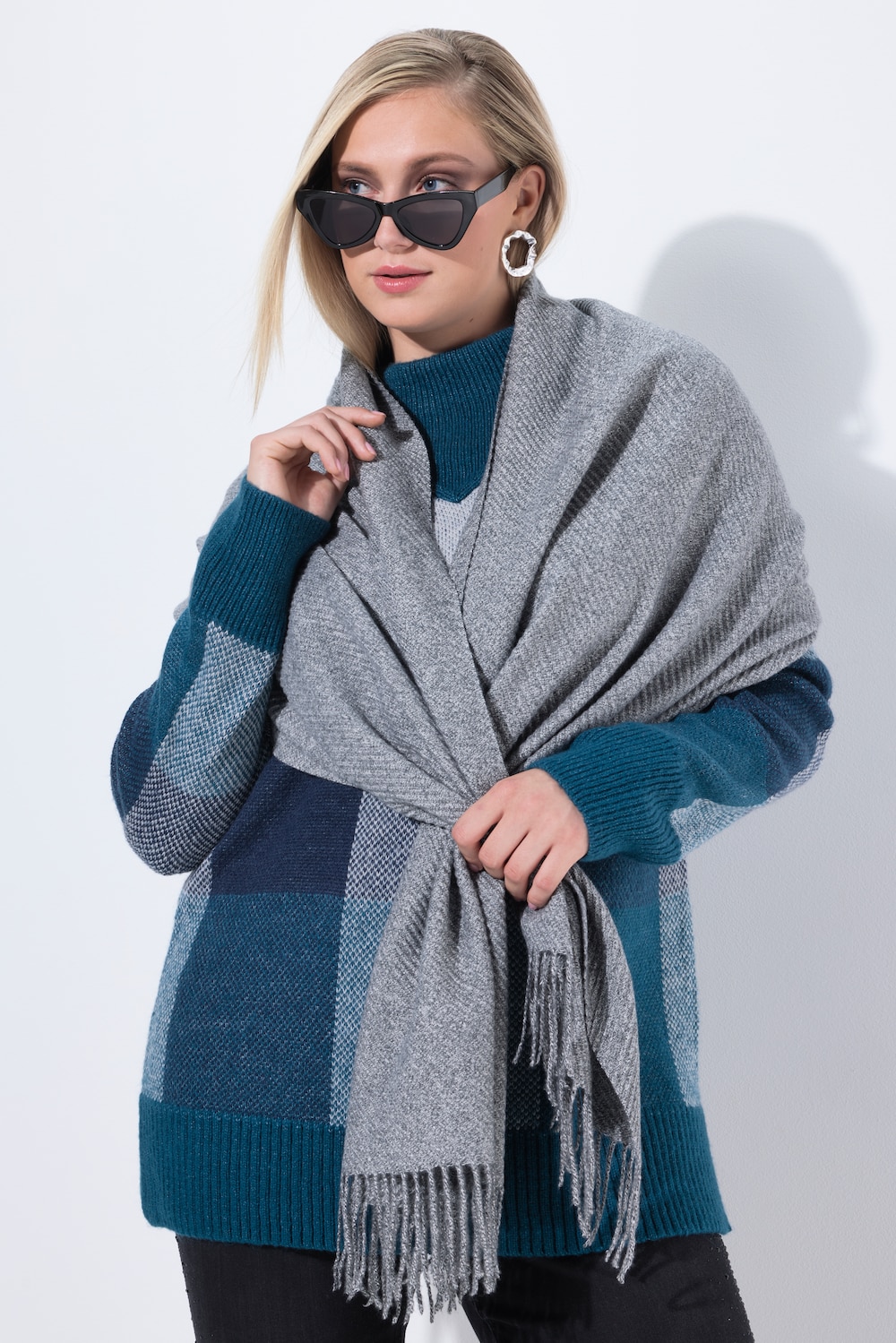 Große Größen Plissee-Strickschal, Damen, grau, Größe: One Size, Polyester/Baumwolle, Ulla Popken