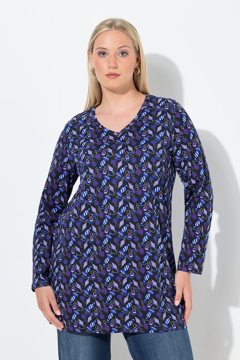 Shirt, A-lijn, kerstboomversiering, V-hals, lange mouwen