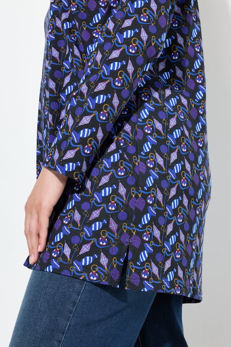 Shirt, A-lijn, kerstboomversiering, V-hals, lange mouwen