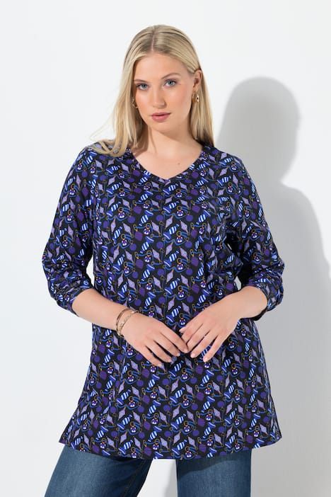 Shirt, A-lijn, kerstboomversiering, V-hals, lange mouwen