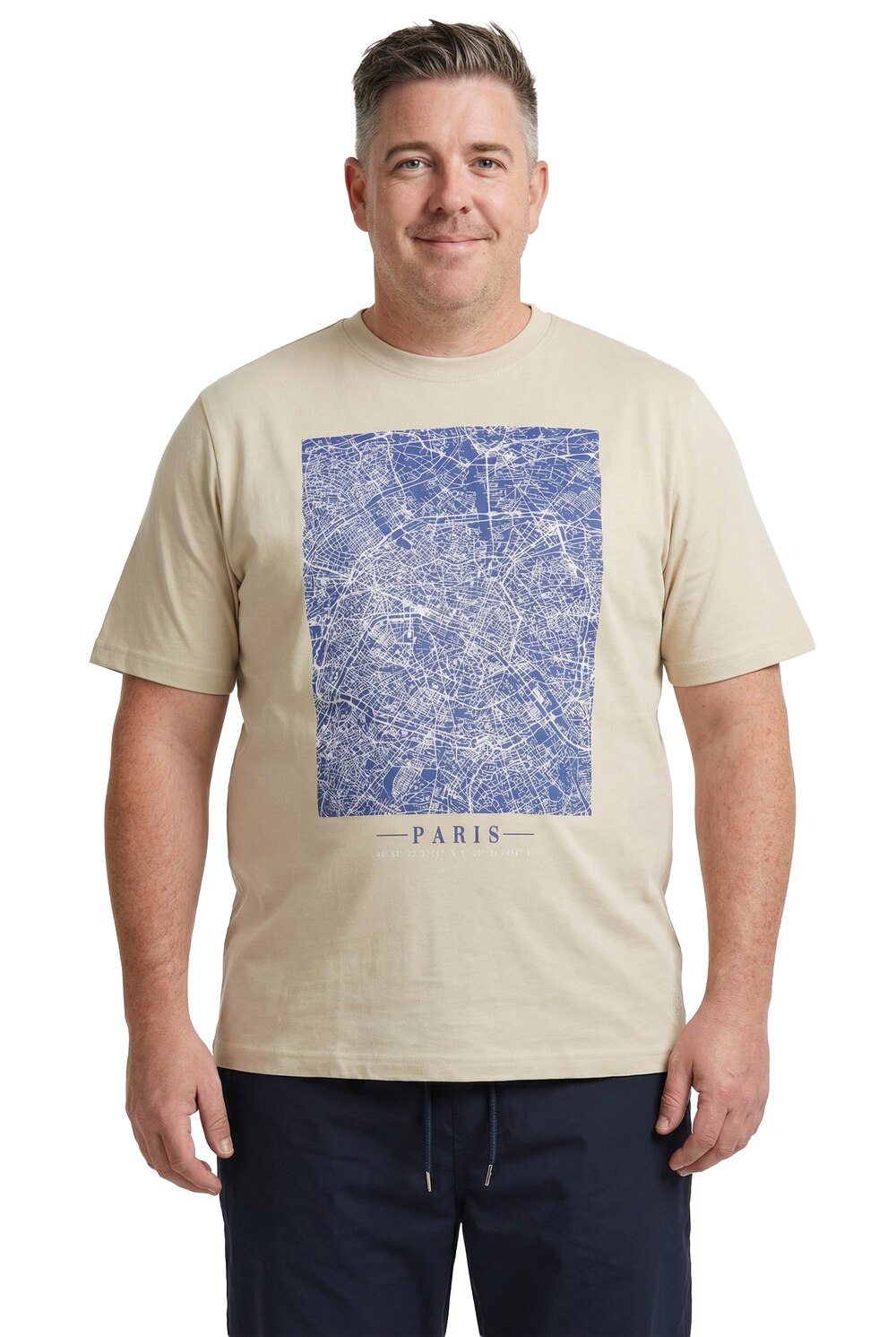 Stora storlekar T-shirt, Her, beige, storlek: L, Bomull, Men Plus