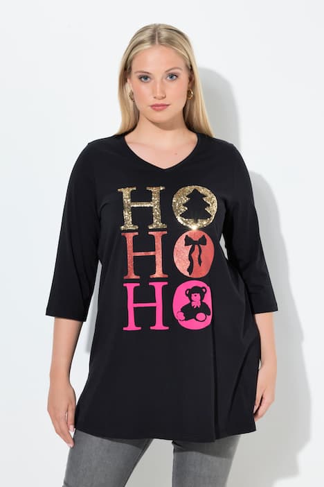 Longshirt, Ho Ho Ho, A-Linie, V-Ausschnitt, Langarm