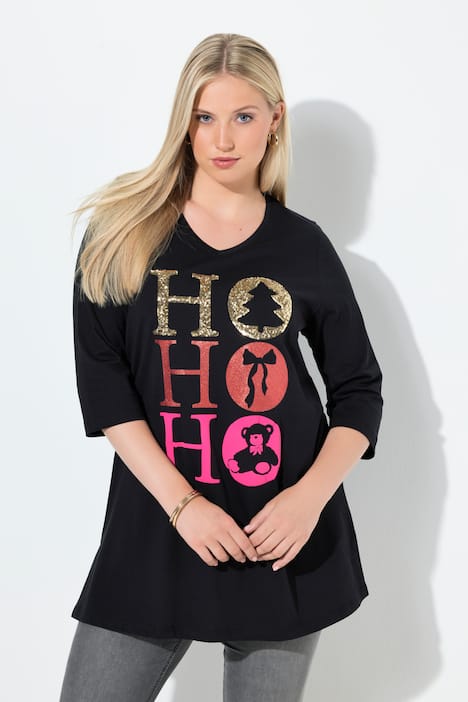 Longshirt, Ho Ho Ho, A-Linie, V-Ausschnitt, Langarm