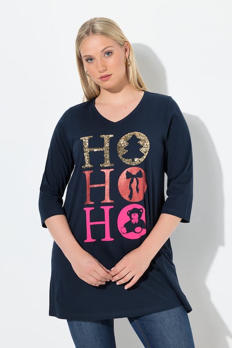 Longshirt, Ho Ho Ho, A-Linie, V-Ausschnitt, Langarm