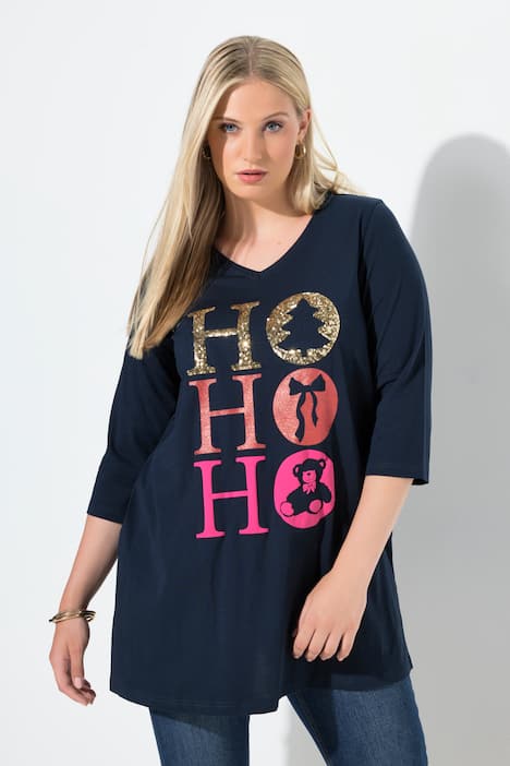 Longshirt, Ho Ho Ho, A-Linie, V-Ausschnitt, Langarm
