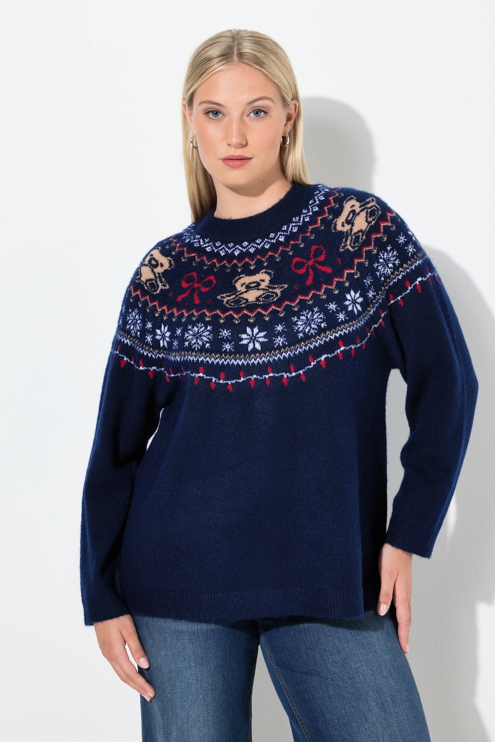 Große Größen Weihnachtspullover, Damen, blau, Größe: 50/52, Synthetische Fasern/Polyester, Ulla Popken