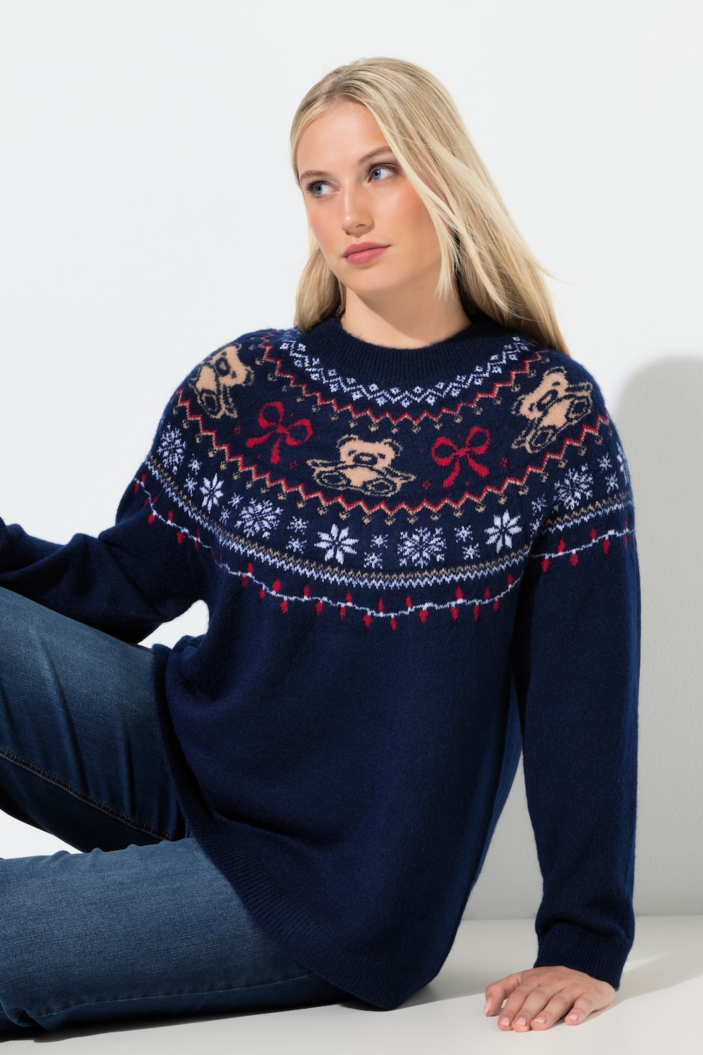 Thumbnail - Große Größen Weihnachtspullover, Damen, blau, Größe: 62/64, Synthetische Fasern/Polyester, Ulla Popken