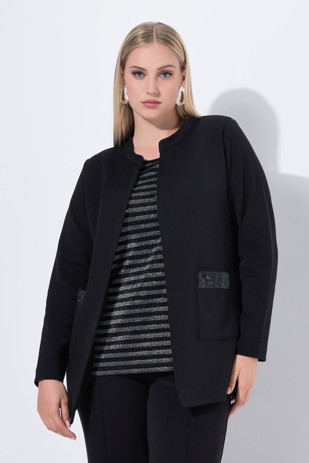 Sweatjacke, Ziersteine, Rundhals, Hakenverschluss