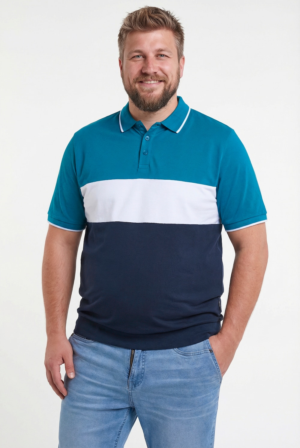 Men+ Poloshirt, Bauchfit, Colorblocking, Halbarm, bis 8 XL