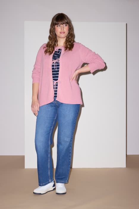 Cardigan en coton bio, encolure ronde et rubans en guise de fermeture