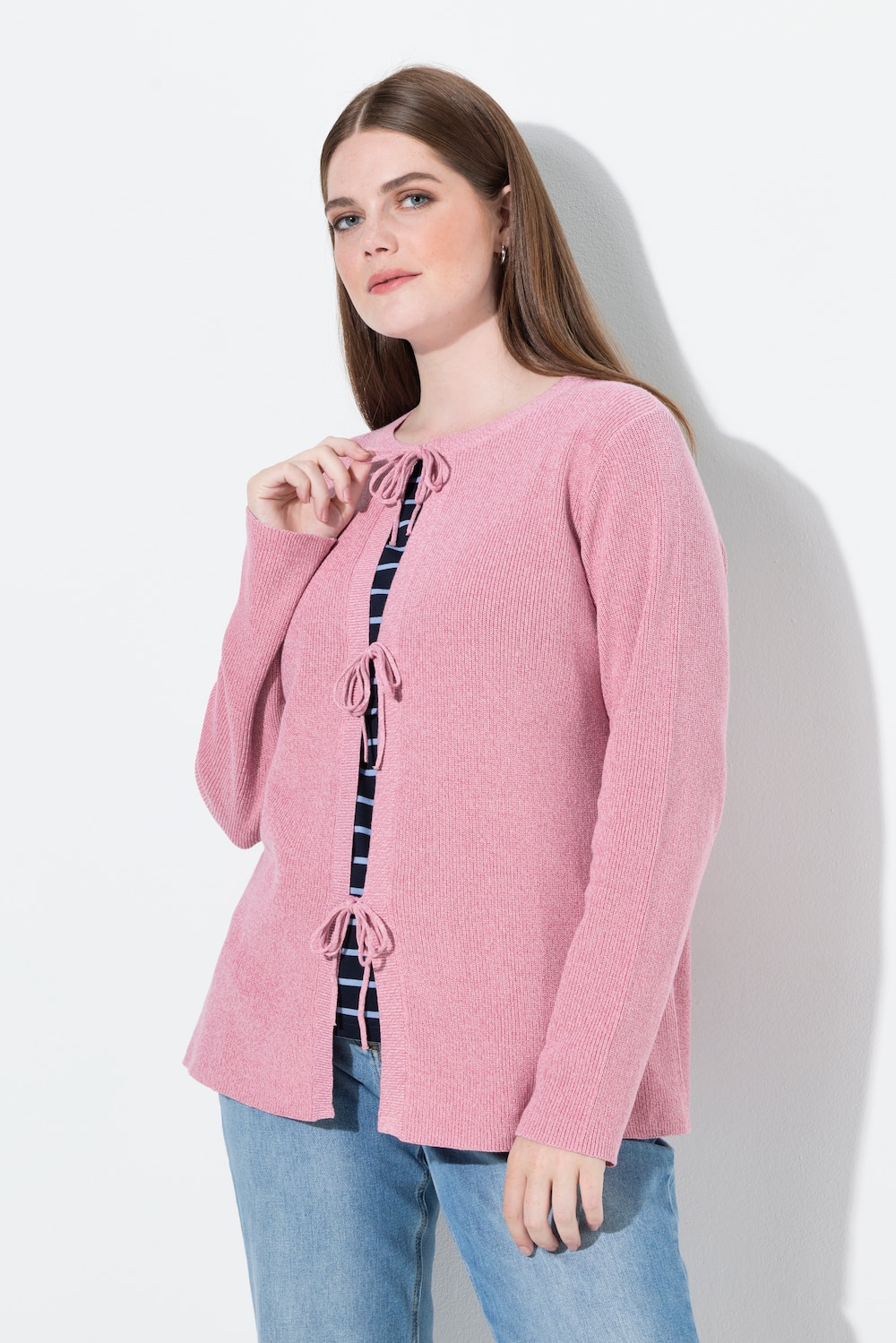 Strickjacke, Schleifenverschluss, Rundhals, Biobaumwolle
