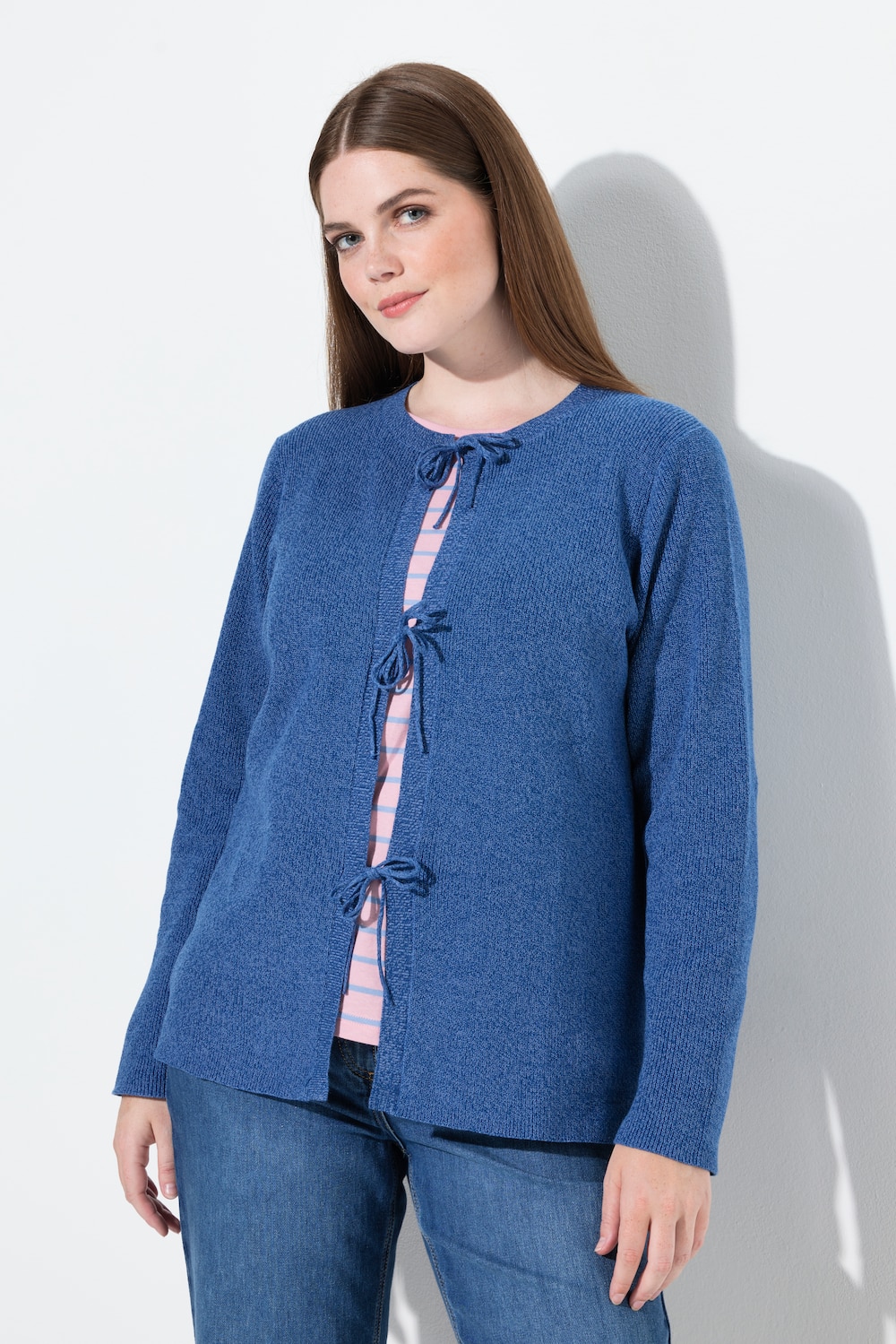 Strickjacke, Schleifenverschluss, Rundhals, Biobaumwolle