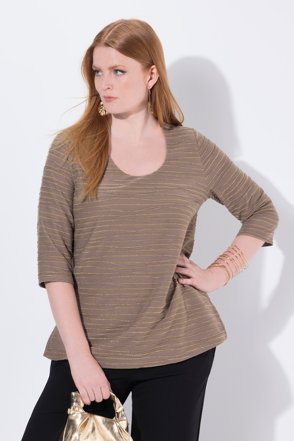 Shirt, Glitzer-Wellen, Rundhals, 3/4-Arm