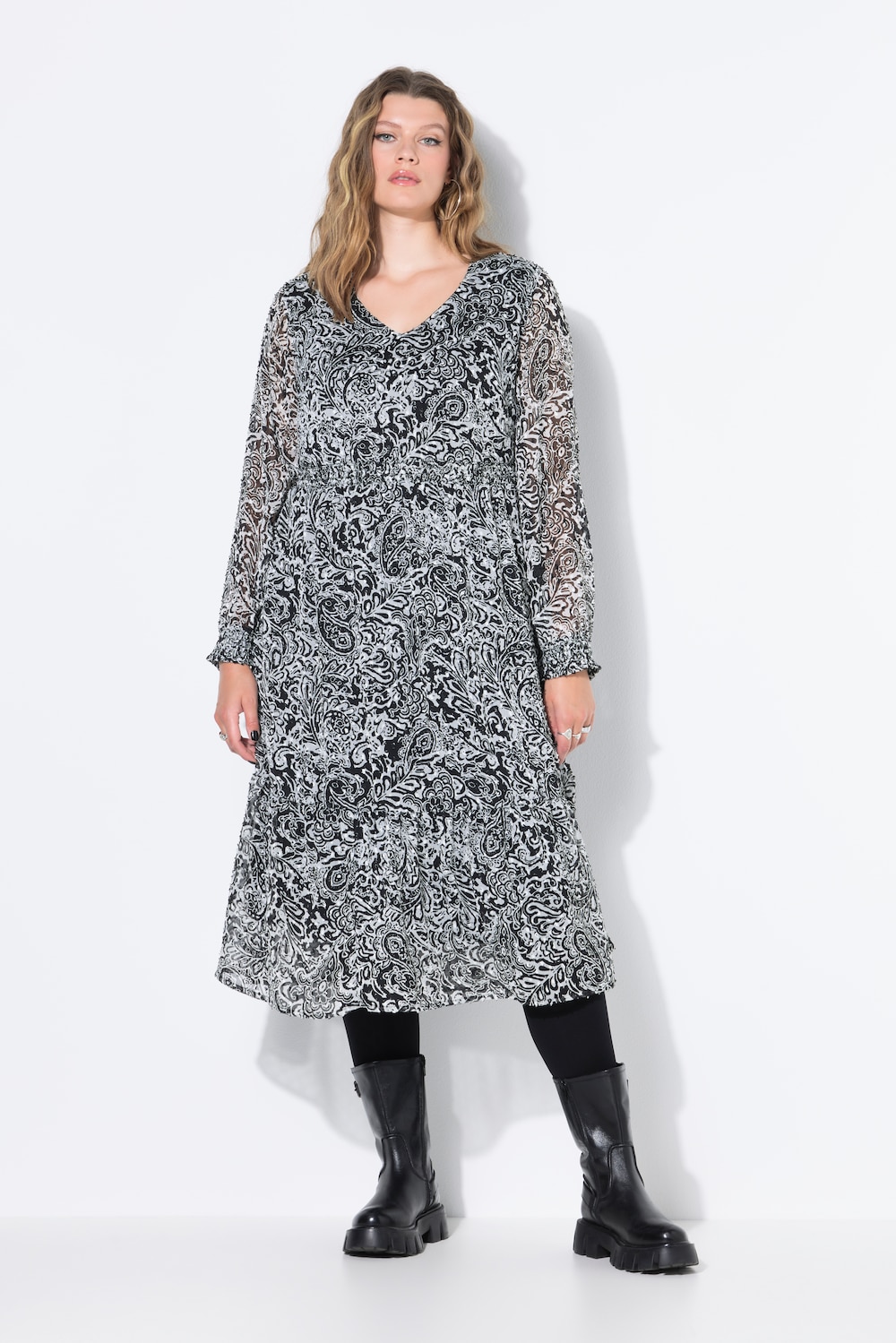 Midikleid, A-Line, Struktur mit Paisleys