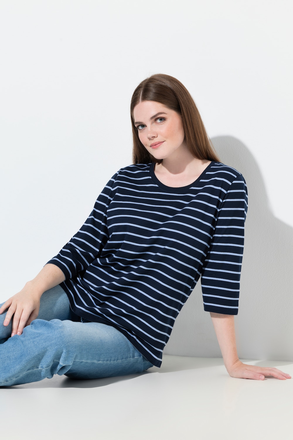 Shirt, Ringel, Rundhals, 3/4-Arm, Biobaumwolle