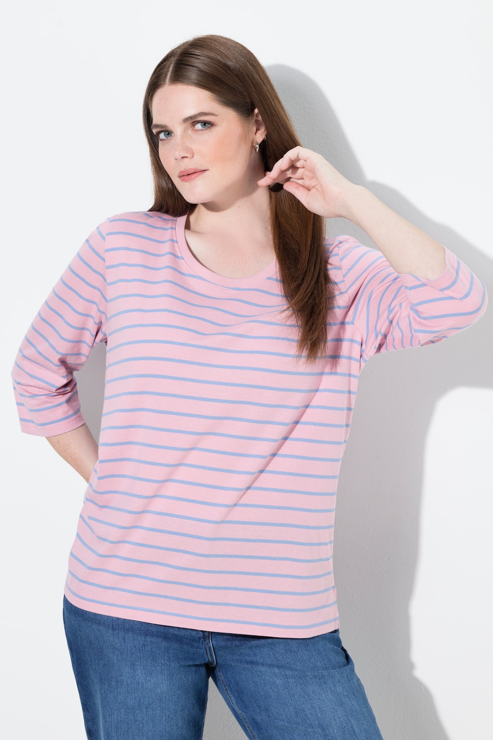 Shirt, Ringel, Rundhals, 3/4-Arm, Biobaumwolle