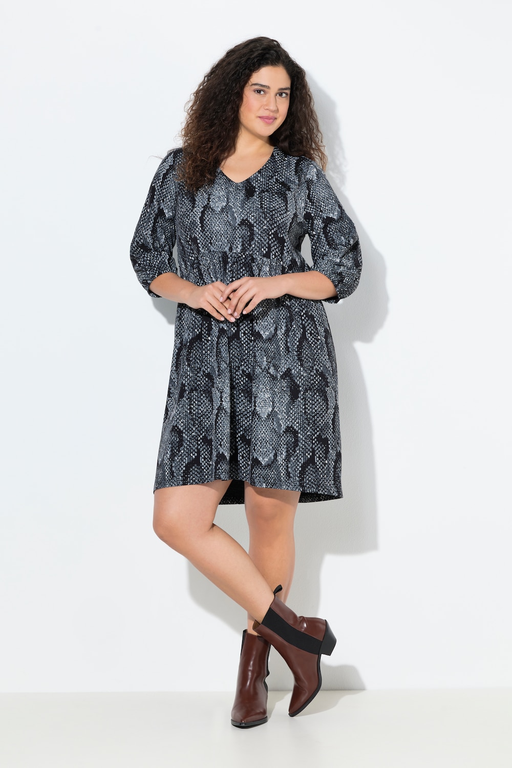 Große Größen Jerseykleid, Damen, schwarz, Größe: 50/52, Baumwolle, Ulla Popken