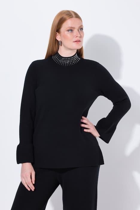 Pullover, Volantärmel, Stehkragen, Langarm