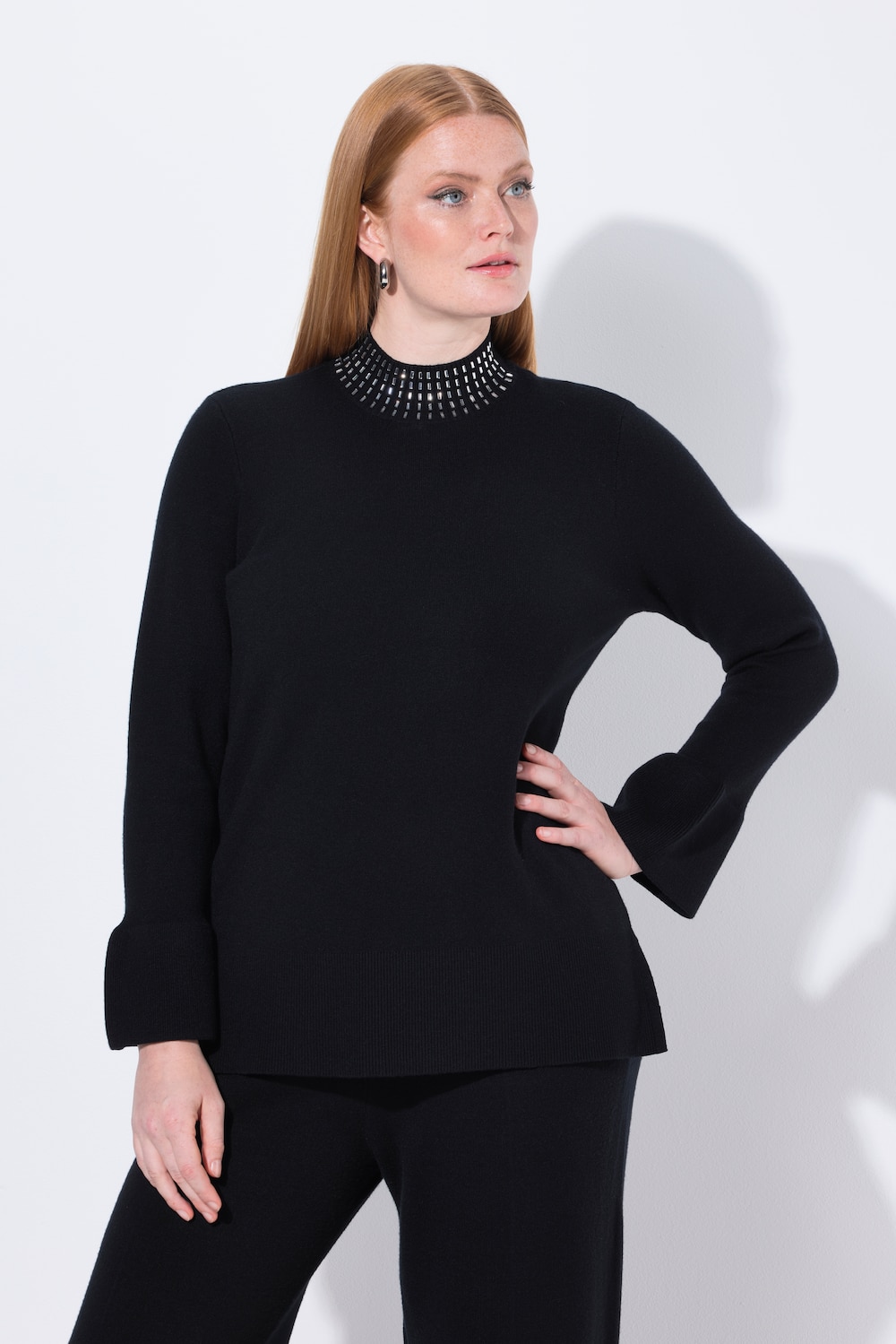 Thumbnail - Große Größen Pullover, Damen, schwarz, Größe: 50/52, Viskose/Polyester/Synthetische Fasern, Ulla Popken