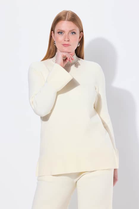 Pullover, Volantärmel, Stehkragen, Langarm