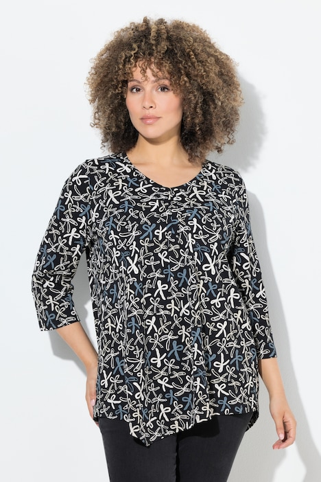 Shirt, Zierfalten, A-Linie, V-Ausschnitt, 3/4-Arm