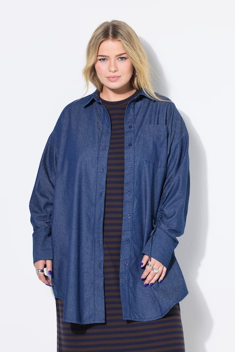 Camicia dal taglio oversize con effetto denim e maniche lunghe e arricciabili