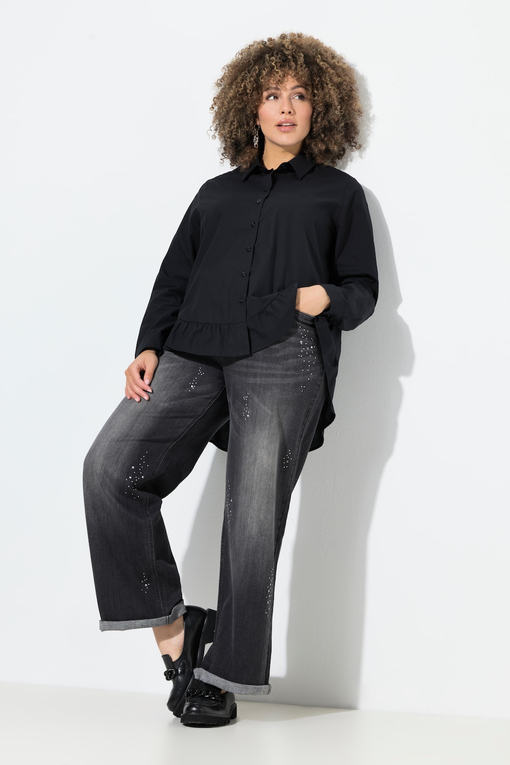 Jeans Mary, sierstuds, wijde pijpen, comfortabele tailleband