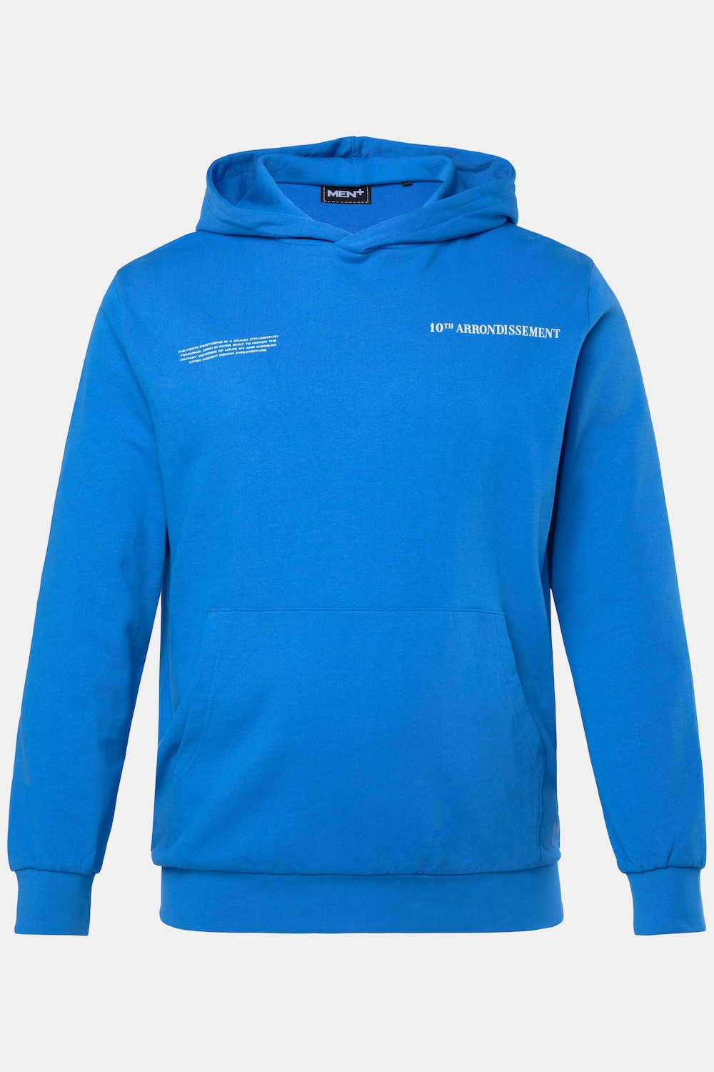 Men+ hoodie, sweatstof, capuchon, grote print op de achterkant, tot 8XL