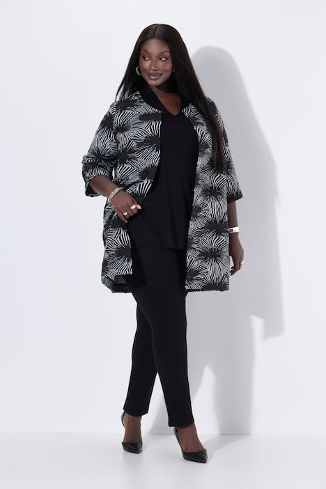 Chaqueta Jacquard, línea A, cuello redondo, manga 3/4