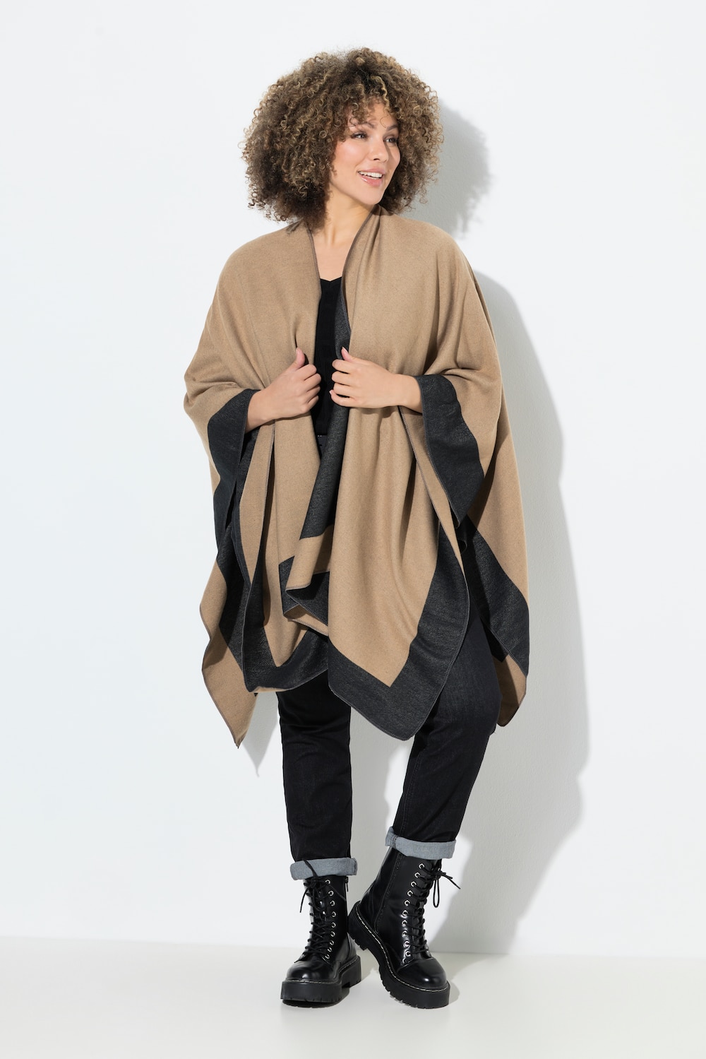 Poncho, doubleface, oversized, åpen fasong