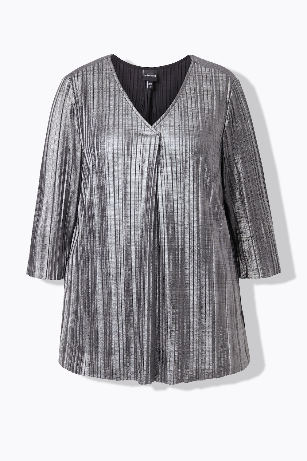 Stora storlekar Plisserad blus, Dam, grå, storlek: 58/60, Polyester, Ulla Popken
