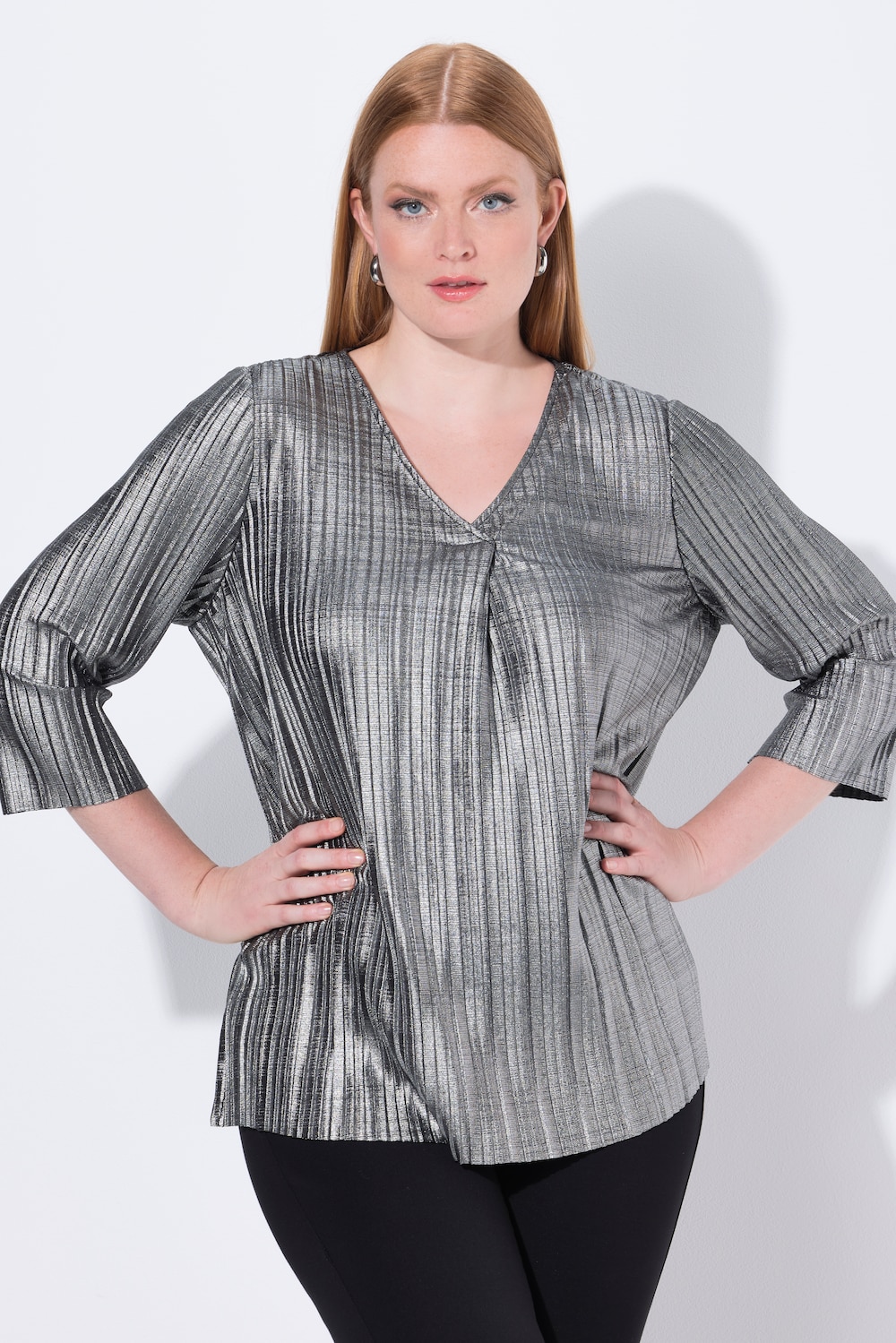 Große Größen Plissee-Bluse, Damen, grau, Größe: 42/44, Polyester, Ulla Popken