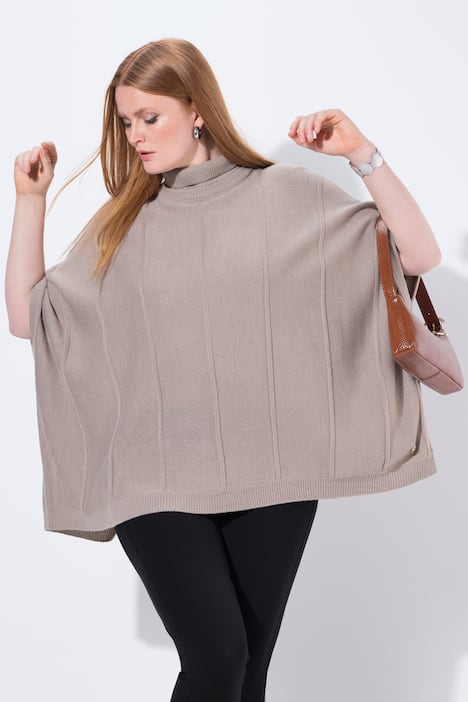 Strickponcho, Strukturrippen, Oversized, Rollkragen
