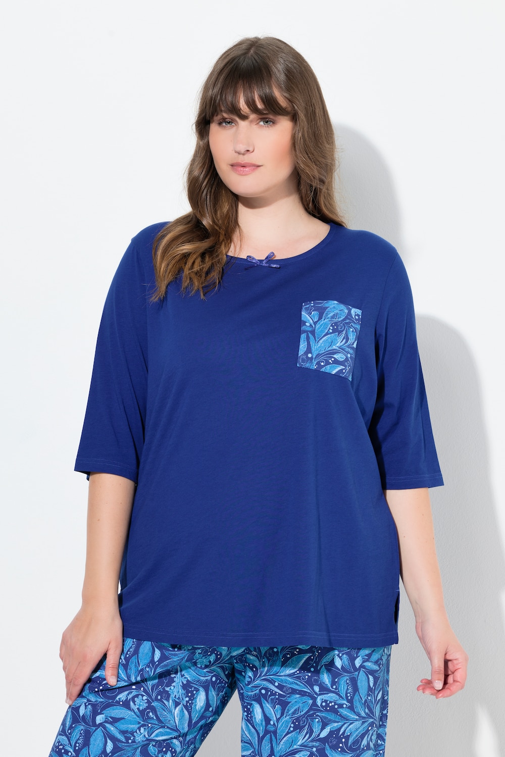 Große Größen Pyjama-Shirt, Damen, blau, Größe: 58/60, Baumwolle, Ulla Popken