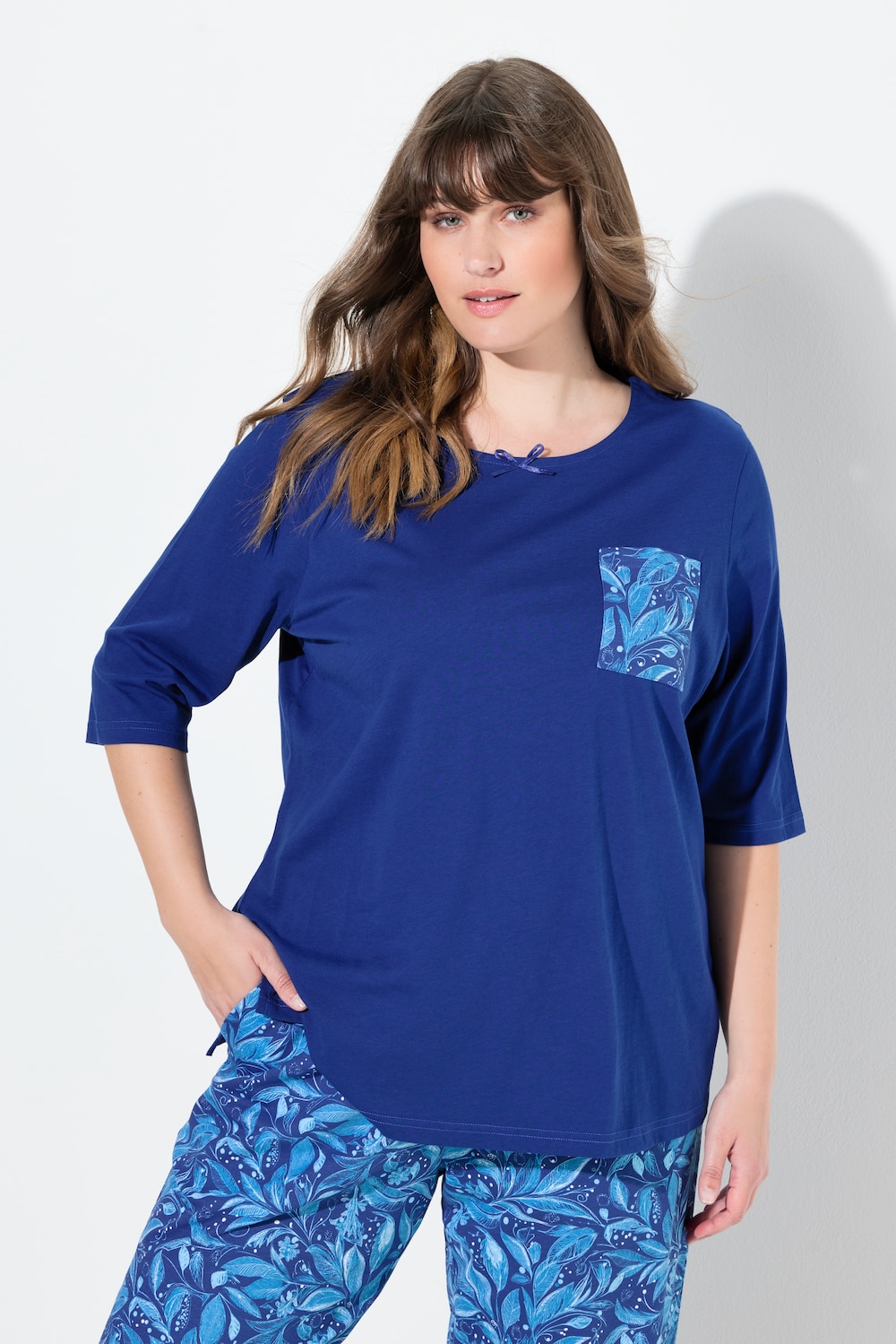 Pyjama-Shirt, U-Boot-Ausschnitt, 3/4-Arm, Biobaumwolle