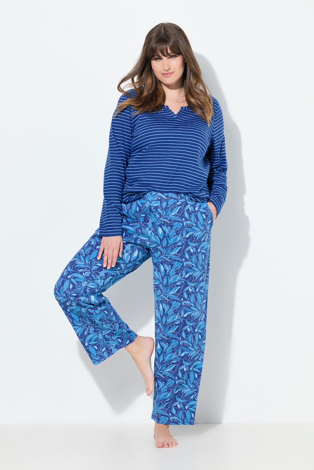 Große Größen Pyjamahose, Damen, blau, Größe: 54/56, Baumwolle, Ulla Popken