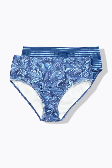 Slips midi, pack de 2, hojas/rayas, algodón orgánico
