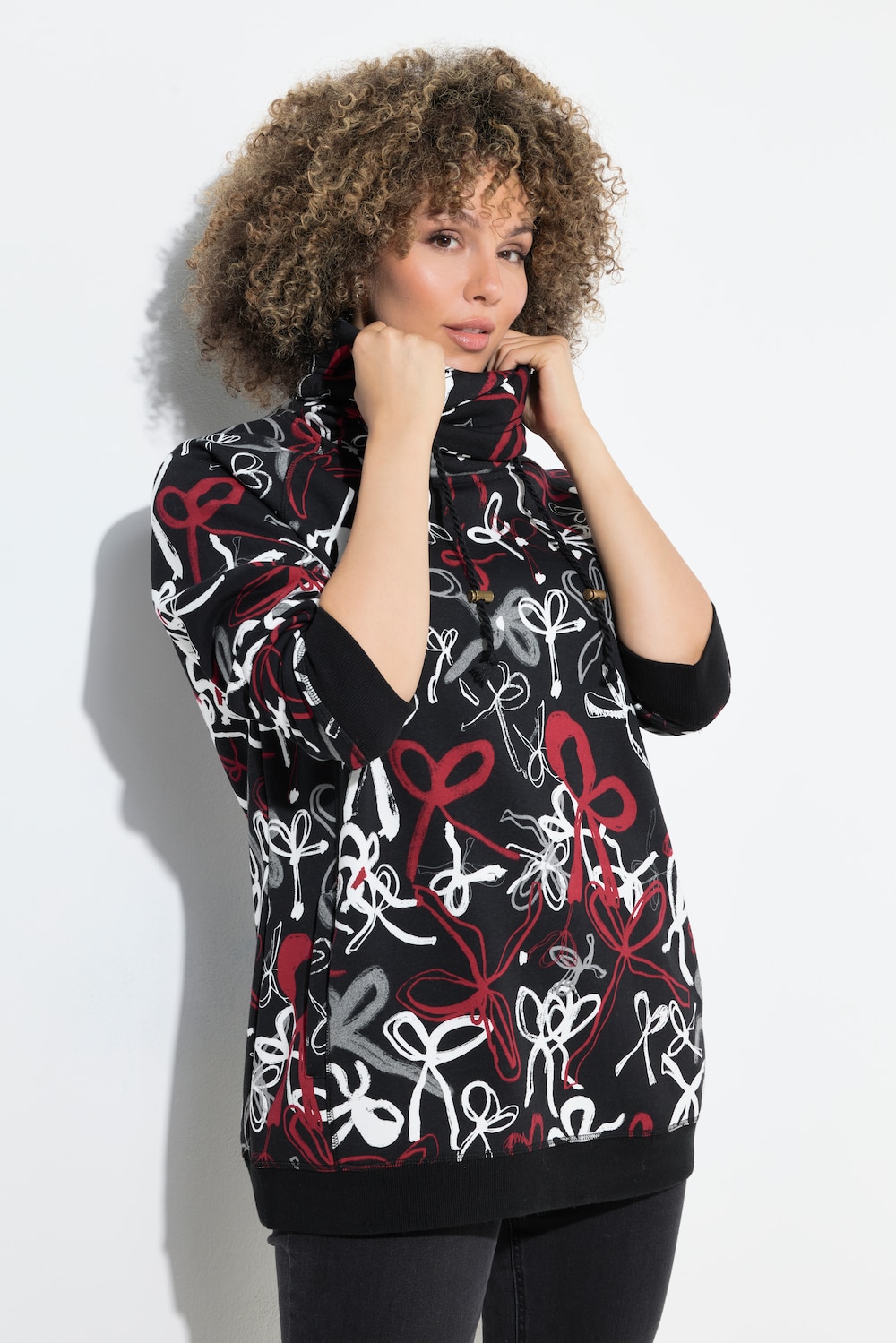 Sweatshirt, Scribble-Muster, Stehkragen, Langarm