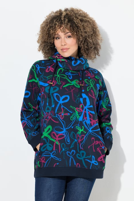 Sweatshirt, scribble-patroon, opstaande kraag, lange mouwen
