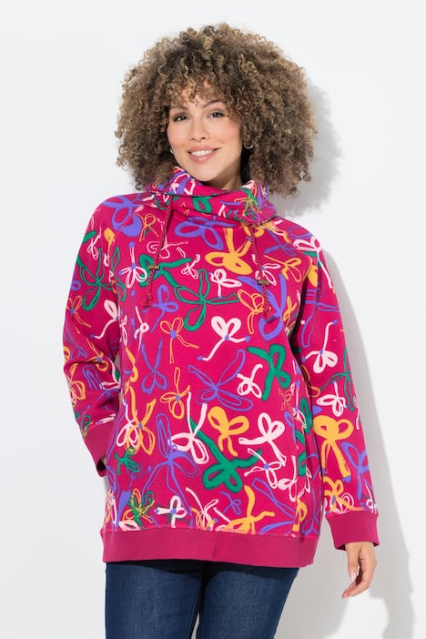 Sweatshirt, Scribble-Muster, Stehkragen, Langarm