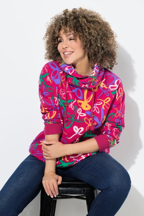 Sweatshirt, Scribble-Muster, Stehkragen, Langarm