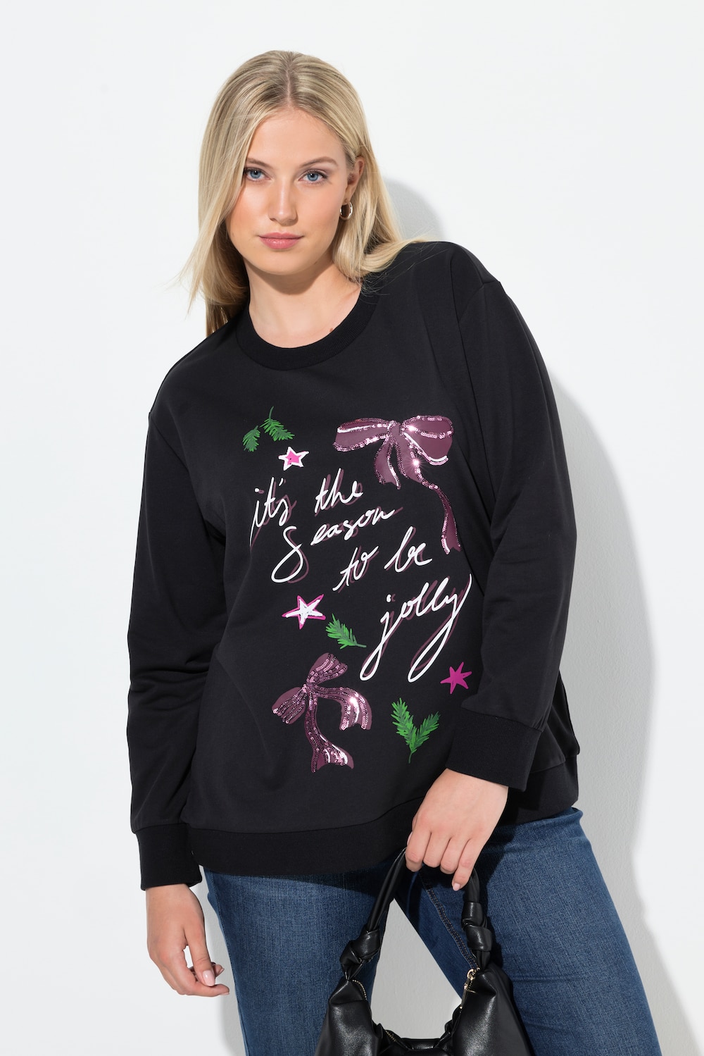 Weihnachts-Sweatshirt, Schleifen, Rundhals, Langarm