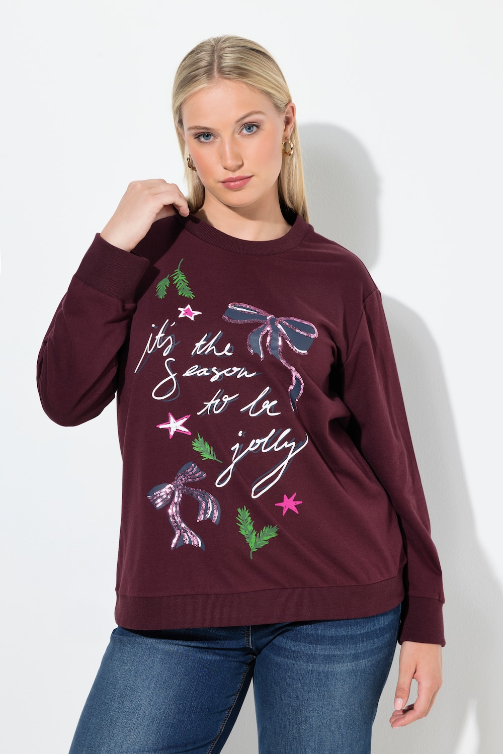 Große Größen Weihnachts-Sweatshirt, Damen, lila, Größe: 58/60, Baumwolle/Polyester, Ulla Popken