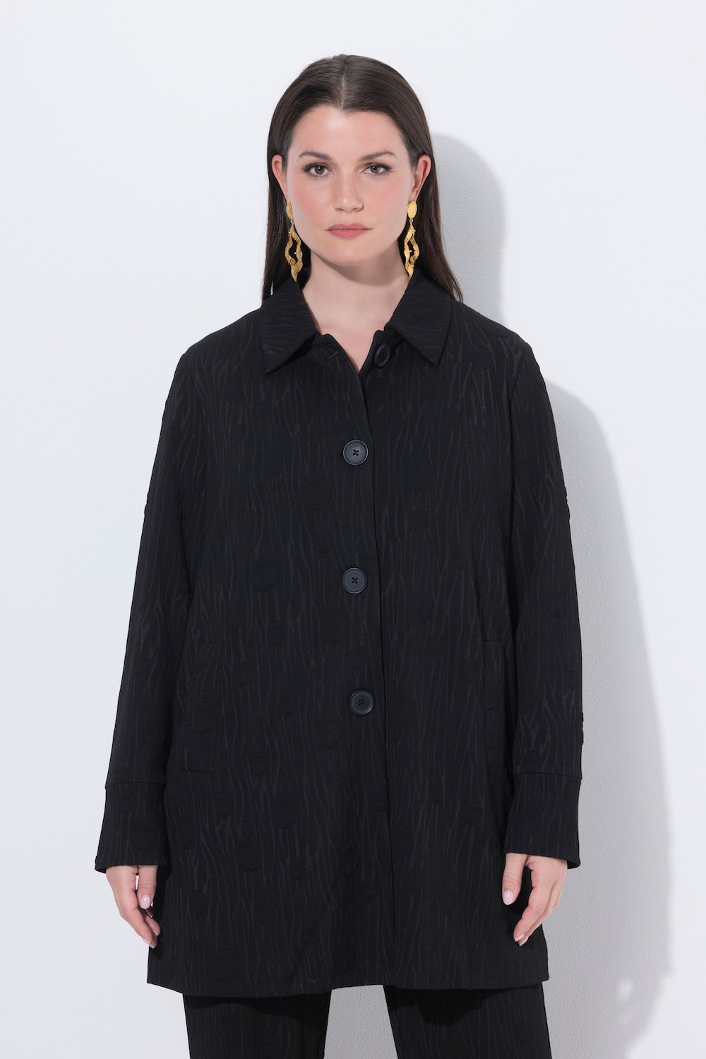 Große Größen Jacquard-Jerseyblazer, Damen, schwarz, Größe: 46, Polyester/Viskose, Ulla Popken